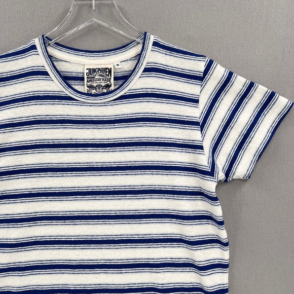JUNGMAVEN EDDIE BAUER Jung T-shirt Mens Small Striped White Blue Short Sleeve - Picture 4 of 11